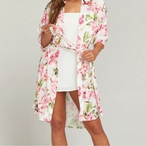 Show Me Your MuMu Pink and Green Floral Kimono Swimsuit Cover Up One Size